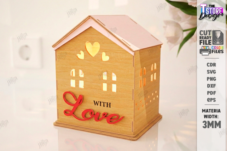 Valentines Day Candle House Laser Cut | Candle Holder SVG