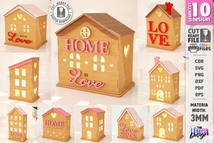 Valentines Candle Houses Laser Cut Bundle | Candle Holders