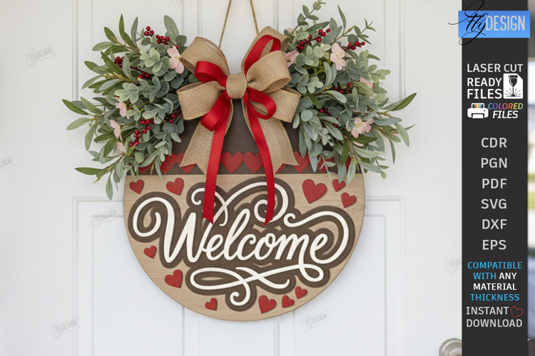 Valentines Day Round Door Sign Laser Cut | Romantic Design