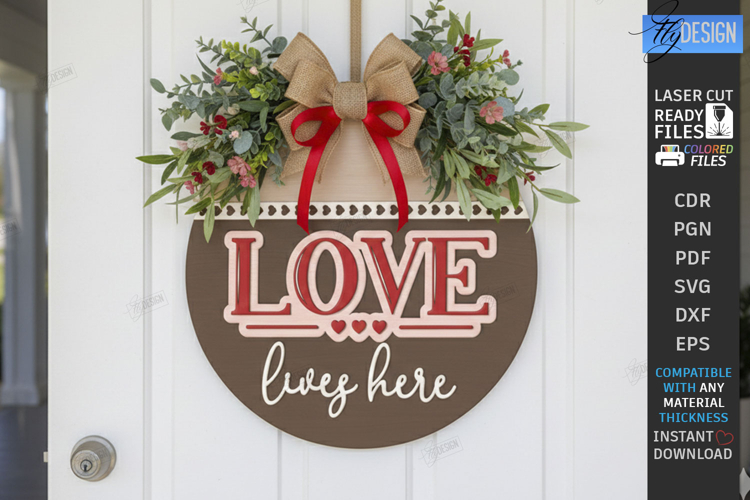 Valentines Day Round Door Sign Laser Cut | Romantic Design