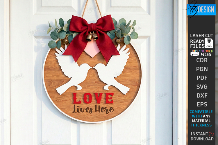 Valentines Day Round Door Sign Laser Cut | Romantic Design