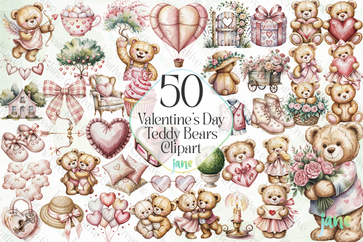 Valentines Day Teddy Bears Clipart Bundle