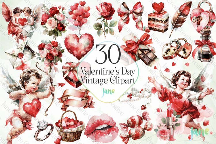 Valentine’s Day Vintage Clipart Bundle
