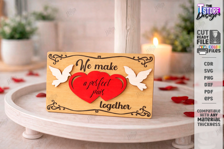 Valentine's Day Tiered Tray Laser Cut | Romantic Sign SVG