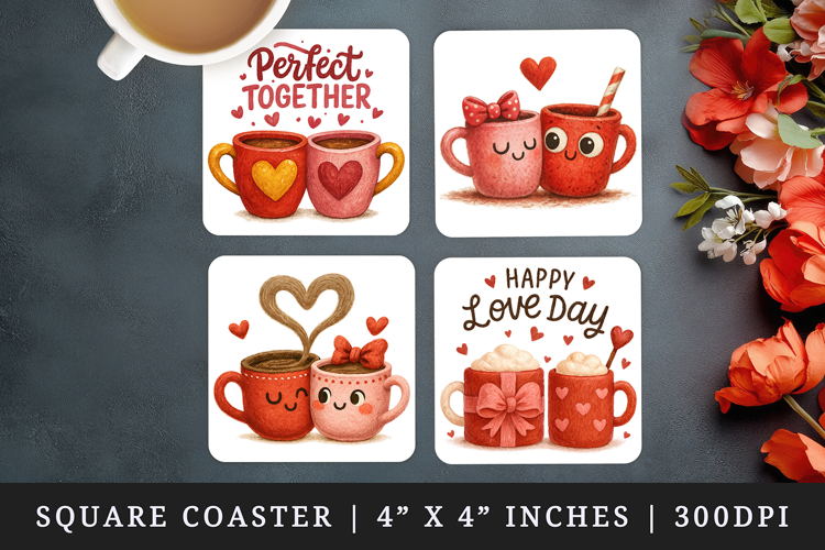 Valentines Day square coaster sublimation, coasters design