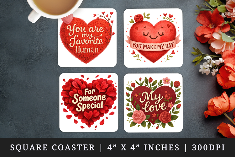 Valentine's Day square coaster sublimation, coasters design