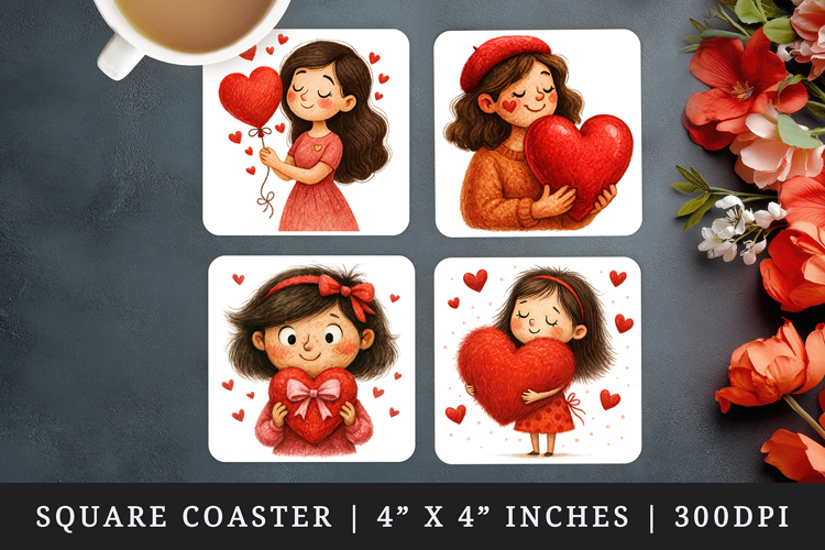 Valentine's Day square coaster sublimation, coasters design