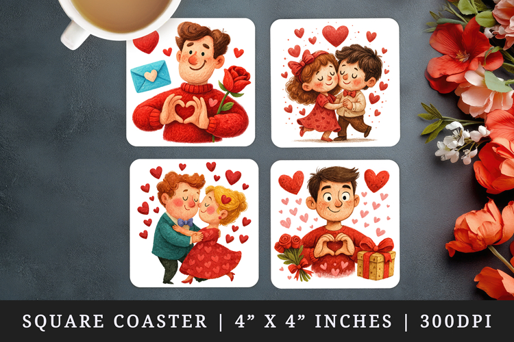 Valentines Day square coaster sublimation, coasters design