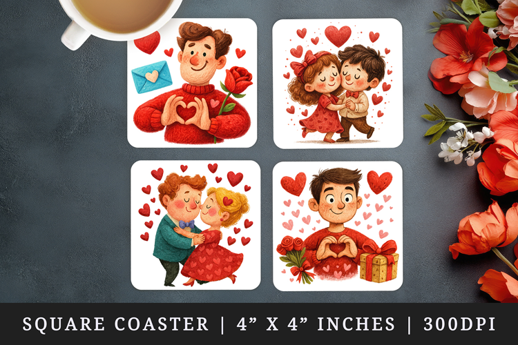 Valentine's Day square coaster sublimation, coasters design