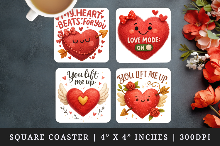 Valentine's Day square coaster sublimation, coasters design