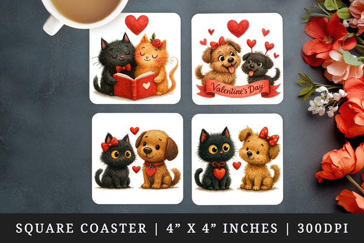 Valentines Day square coaster sublimation, coasters design
