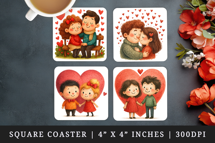 Valentines Day square coaster sublimation, coasters design