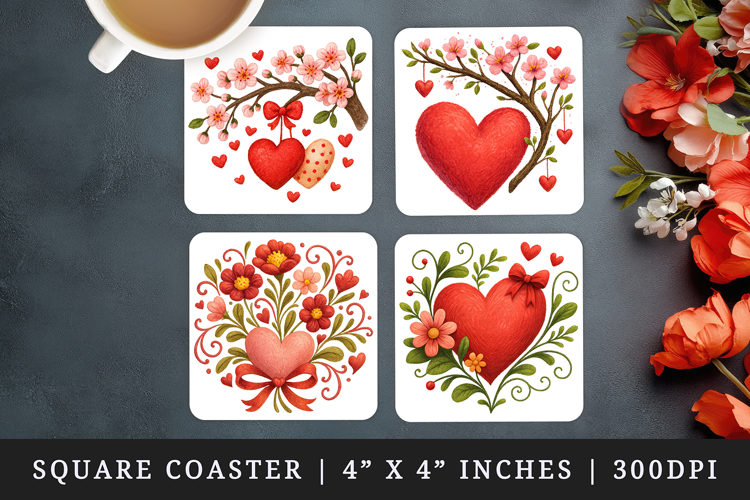 Valentine's Day square coaster sublimation, coasters design