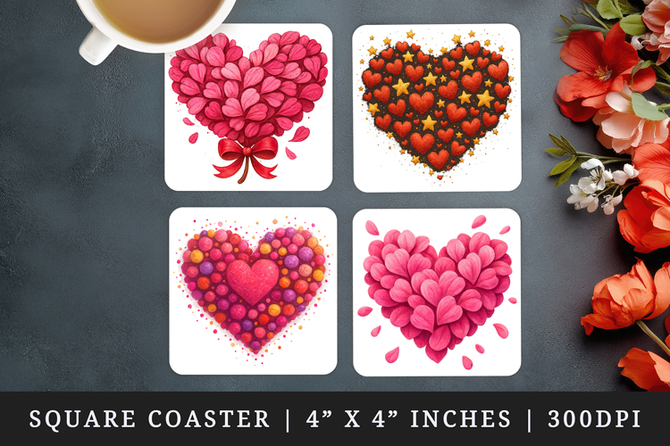 Valentines Day square coaster sublimation, coasters design