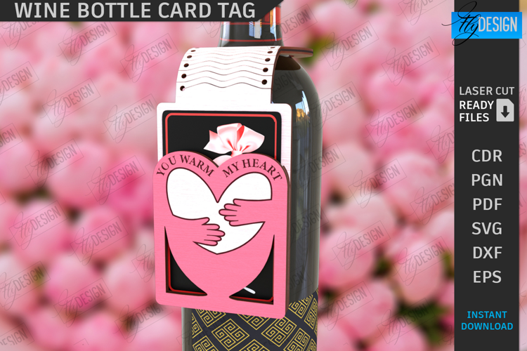 Valentine's Day Wine Bottle Tag Laser Cut | Valentine's Gift