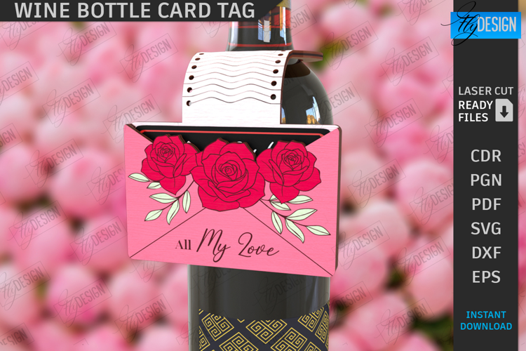 Valentine's Day Wine Bottle Tag Laser Cut | Valentine's Gift