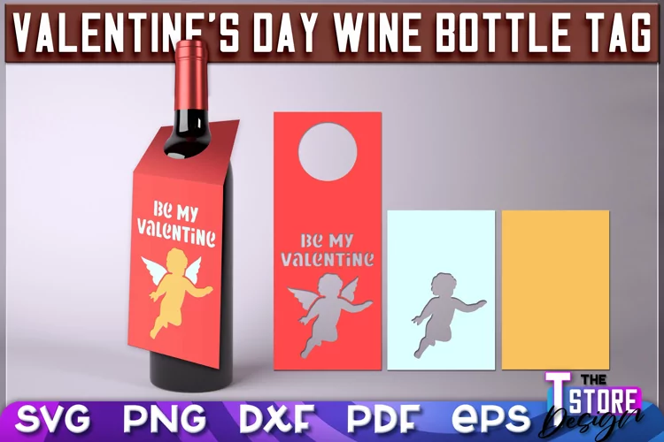 Valentine's Day Wine Bottle Tag | Paper Cut Design |SVG File
