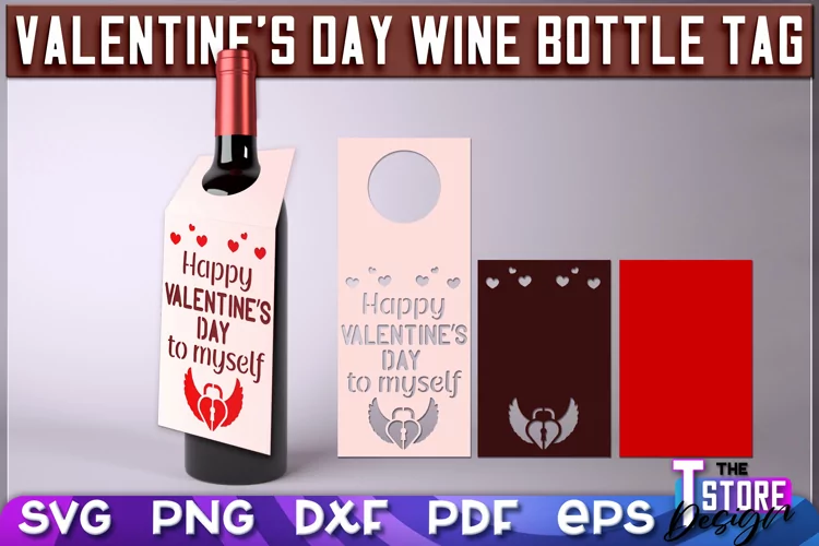 Valentine's Day Wine Bottle Tag | Paper Cut Design |SVG File