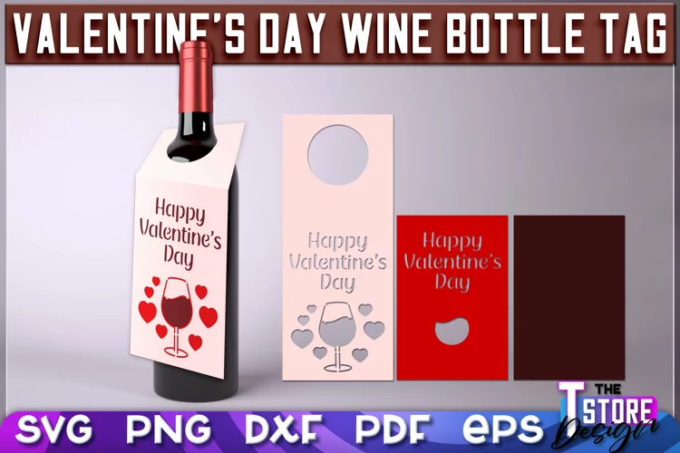 Valentine's Day Wine Bottle Tag | Paper Cut Design |SVG File