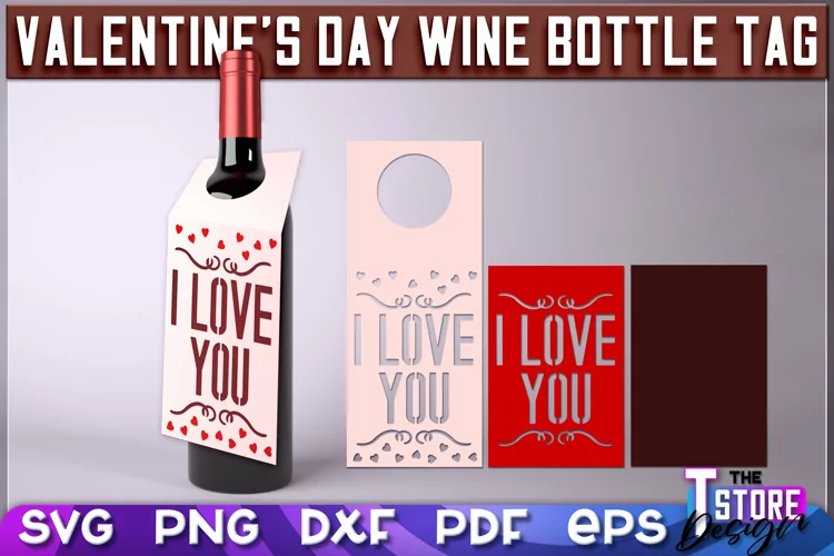Valentine's Day Wine Bottle Tag | Paper Cut Design |SVG File