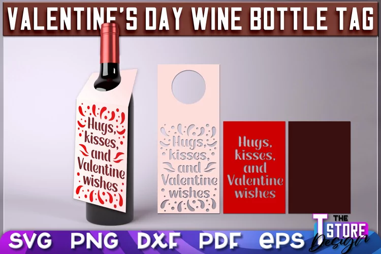 Valentine's Day Wine Bottle Tag | Paper Cut Design |SVG File
