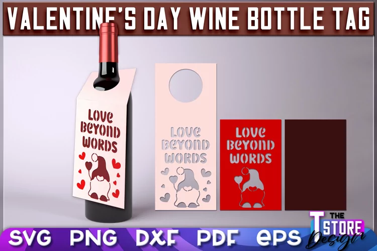 Valentine's Day Wine Bottle Tag | Paper Cut Design |SVG File