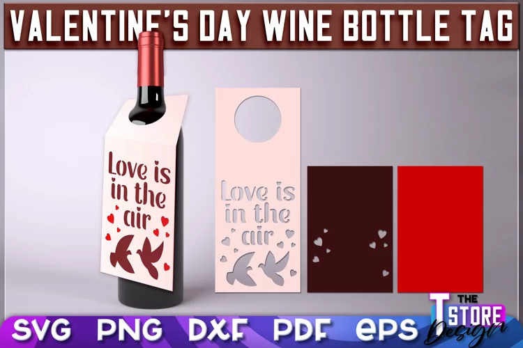 Valentine's Day Wine Bottle Tag | Paper Cut Design |SVG File