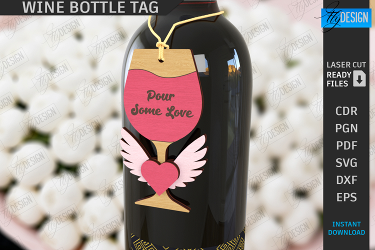Valentine's Day Wine Bottle Tag Laser Cut | Hanging Tags SVG