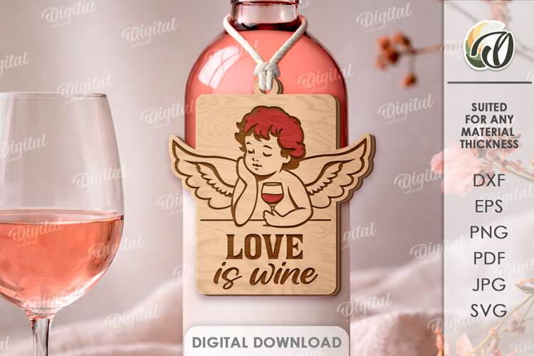 Valentine's Day Wine Bottle Tag Laser Cut. Wine Tag SVG