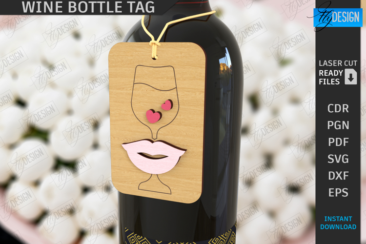 Valentine's Day Wine Bottle Tag Laser Cut | Hanging Tags SVG