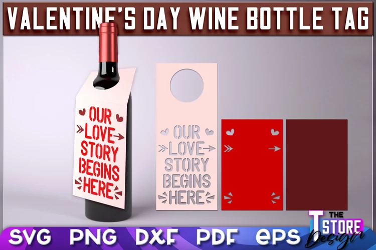 Valentine's Day Wine Bottle Tag | Paper Cut Design |SVG File