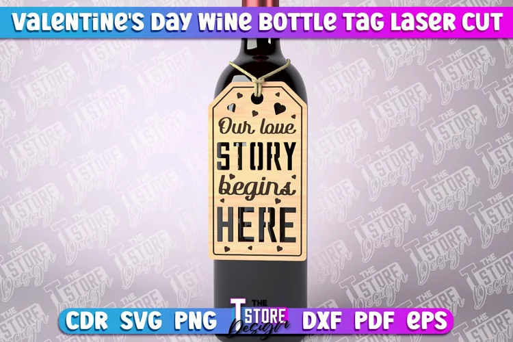 Valentine's Day Wine Bottle Tag Laser Cut | Wine Quotes SVG