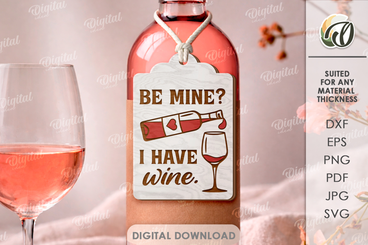 Valentine's Day Wine Bottle Tag Laser Cut. Wine Tag SVG