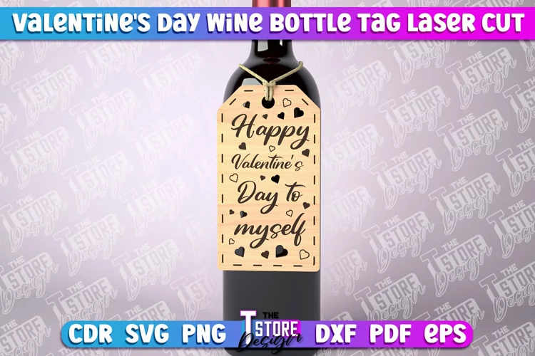 Valentine's Day Wine Bottle Tag Laser Cut | Wine Quotes SVG