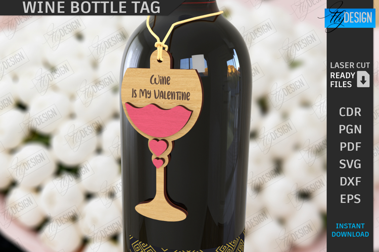 Valentine's Day Wine Bottle Tag Laser Cut | Hanging Tags SVG