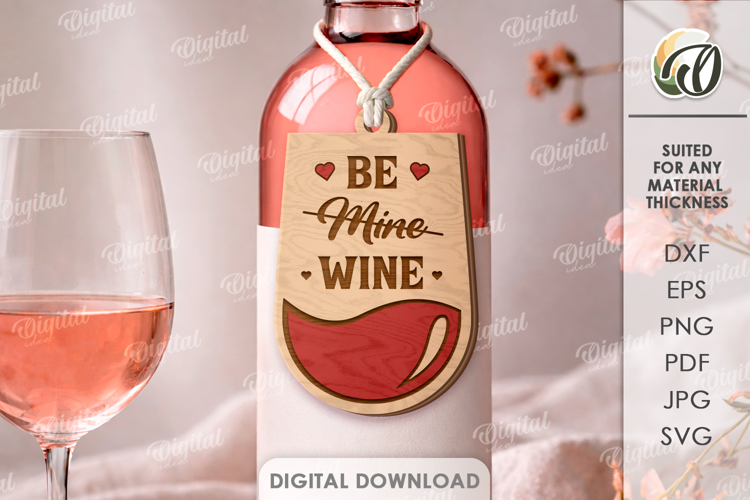 Valentine's Day Wine Bottle Tag Laser Cut. Wine Tag SVG