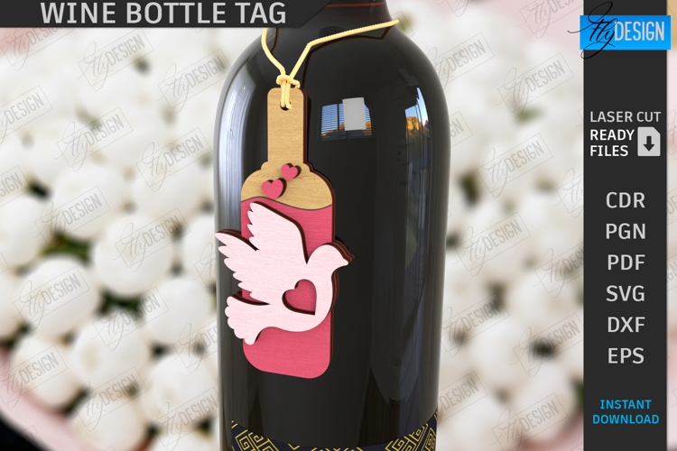 Valentine's Day Wine Bottle Tag Laser Cut | Hanging Tags SVG