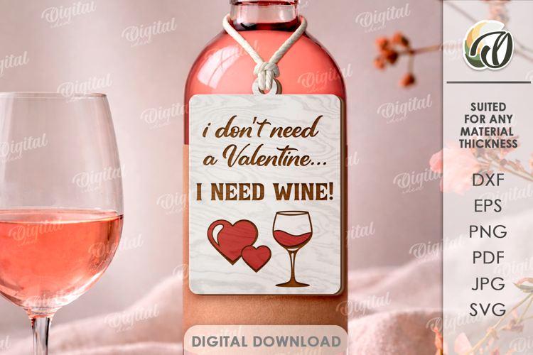 Valentine's Day Wine Bottle Tag Laser Cut. Wine Tag SVG