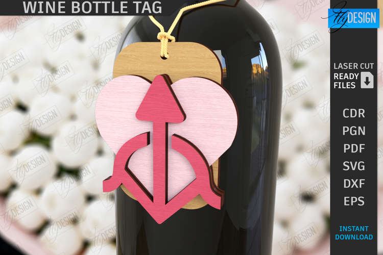 Valentine's Day Wine Bottle Tag Laser Cut | Hanging Tags SVG