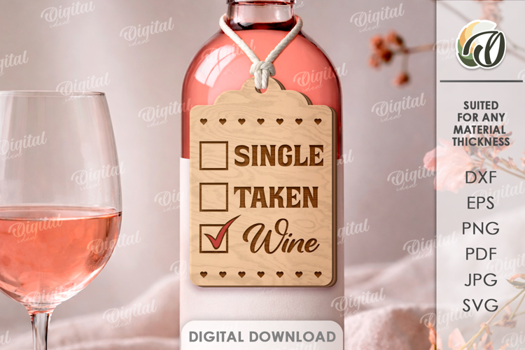 Valentine's Day Wine Bottle Tag Laser Cut. Wine Tag SVG