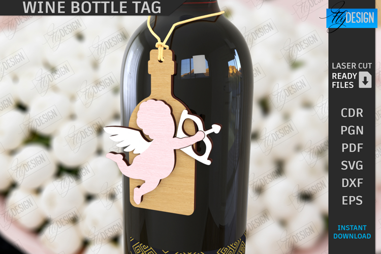 Valentine's Day Wine Bottle Tag Laser Cut | Hanging Tags SVG