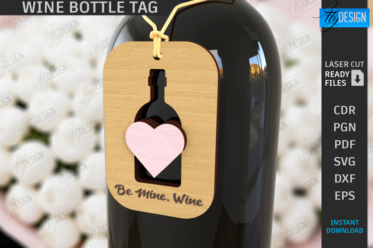 Valentine's Day Wine Bottle Tag Laser Cut | Hanging Tags SVG