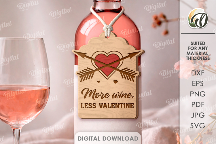 Valentines Day Wine Bottle Tag Laser Cut. Wine Tag SVG