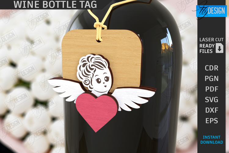 Valentine's Day Wine Bottle Tag Laser Cut | Hanging Tags SVG