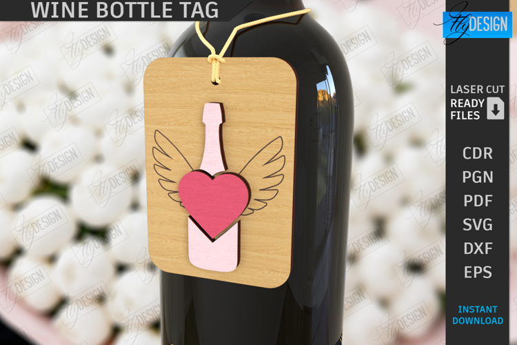 Valentine's Day Wine Bottle Tag Laser Cut | Hanging Tags SVG