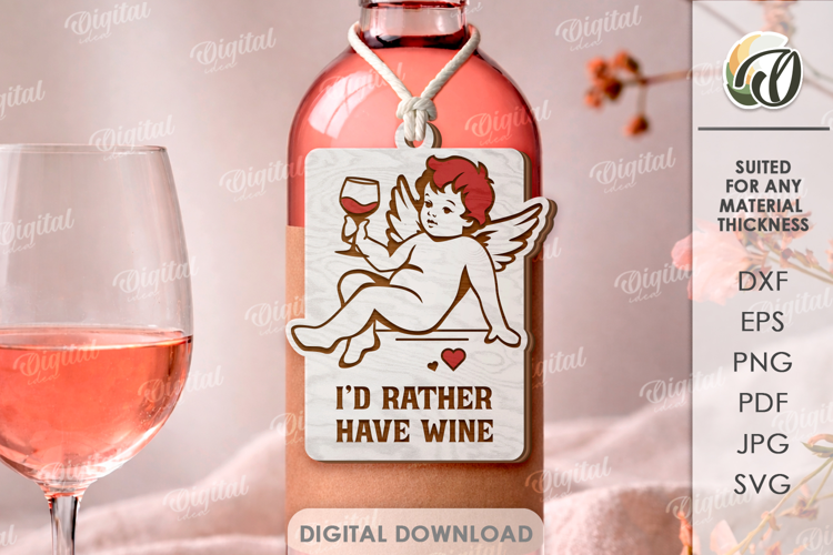 Valentine's Day Wine Bottle Tag Laser Cut. Wine Tag SVG