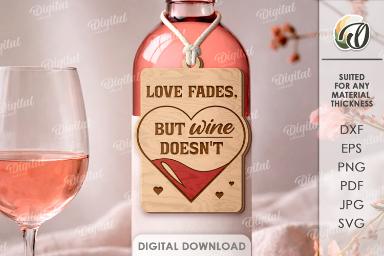 Valentines Day Wine Bottle Tag Laser Cut. Wine Tag SVG