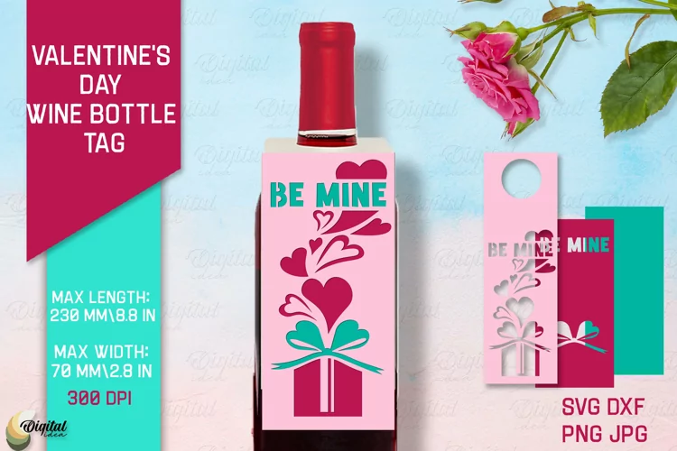 Be Mine SVG. Valentine's Day Wine Bottle Tag Paper Cut