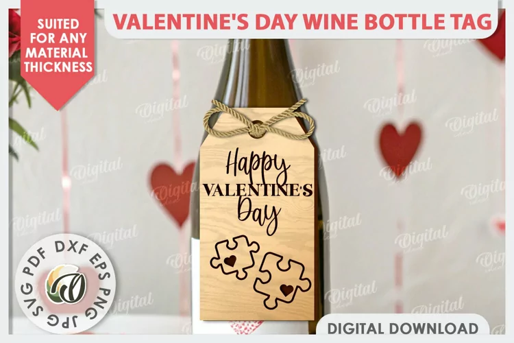 Valentine's Day Wine Bottle Tag Laser Cut. Wine Decor SVG