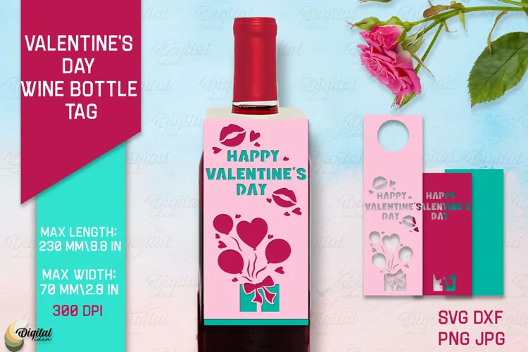 Happy Valentine's Day SVG. Wine Bottle Tag Paper Cut